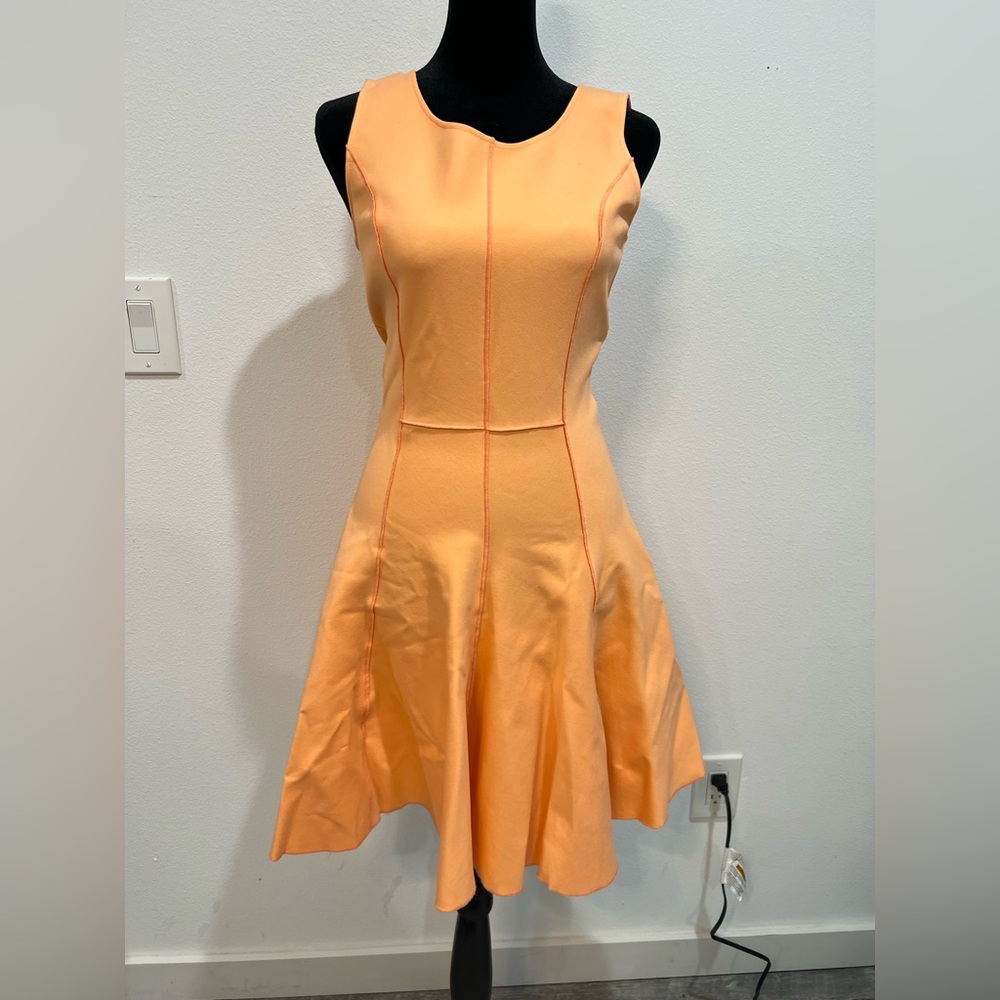 Halston Heritage Orange Fit & Flare Dress Size 2 | Sculpted Seam Detail